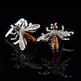 Yellow Bee Rhinestone Cufflinks French Buttons for Men