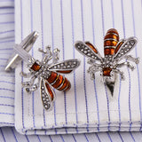 Yellow Bee Rhinestone Cufflinks French Buttons for Men