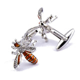 Yellow Bee Rhinestone Cufflinks French Buttons for Men