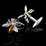 Yellow Bee Rhinestone Cufflinks French Buttons for Men