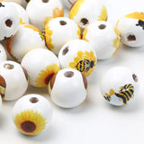 Sunflower Fruit Pattern 15mm Wooden Beads Round Balls for Jewelry Making