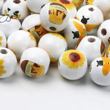 Sunflower Fruit Pattern 15mm Wooden Beads Round Balls for Jewelry Making