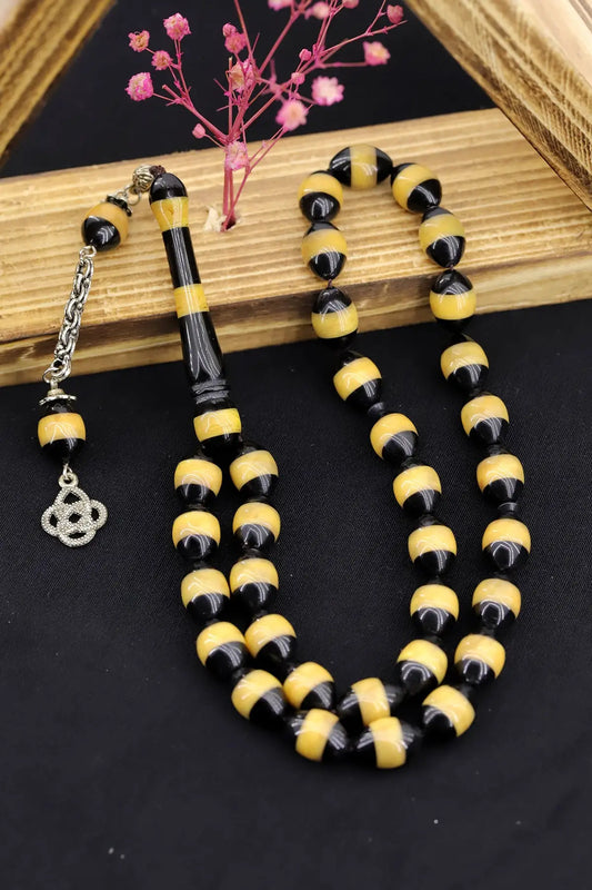 Yellow Powder Amber Tasbih Rosary Muslim Islam Worship