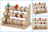 Yellow Burlap 3 Tier Bracelet Watch Stand Holder Linen Jewelry Showcase