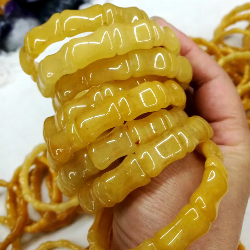 Yellow Calcite/Jade Stone Beads Bracelet Fine Jewelry Bangle