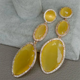 Yellow Cat Eye Cz Pave Stud Earrings
