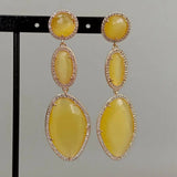 Yellow Cat Eye Cz Pave Stud Earrings