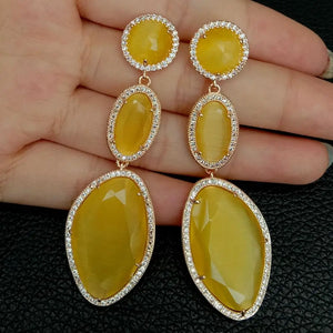 Yellow Cat Eye Cz Pave Stud Earrings