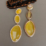 Yellow Cat Eye Cz Pave Stud Earrings