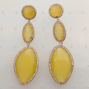 Yellow Cat Eye Cz Pave Stud Earrings