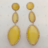 Yellow Cat Eye Cz Pave Stud Earrings