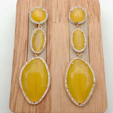 Yellow Cat Eye Cz Pave Stud Earrings