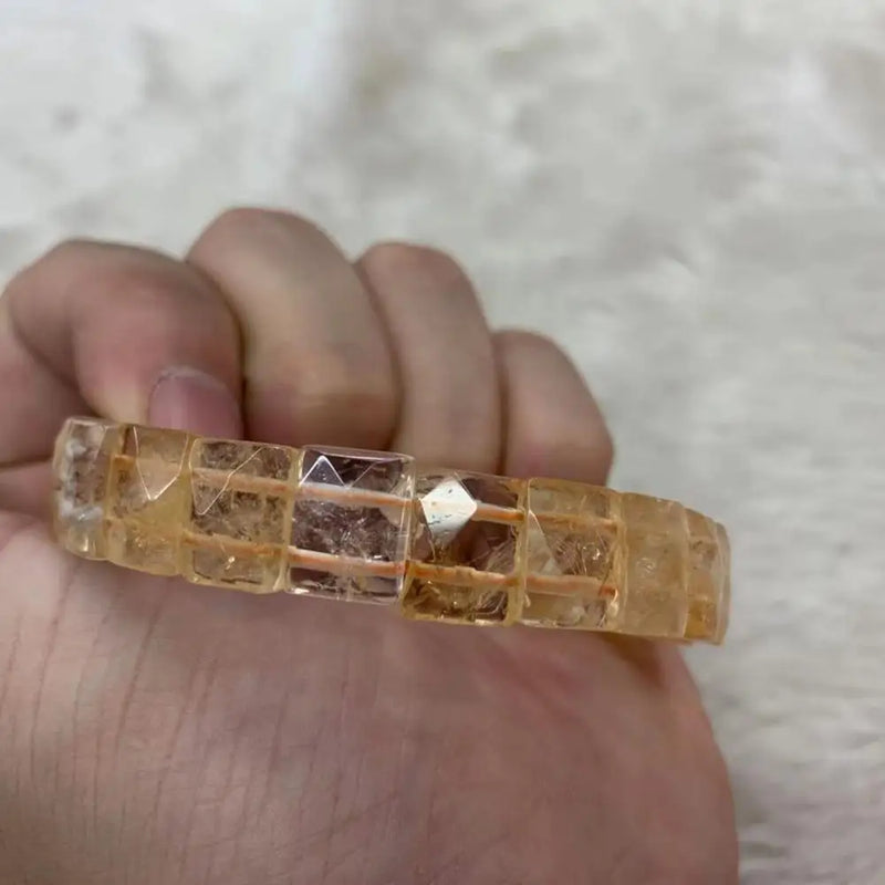 Yellow Citrine Stone Beads Bracelet Natural Gemstone Bangle for Woman