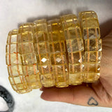 Yellow Citrine Stone Beads Bracelet Natural Gemstone Bangle for Woman