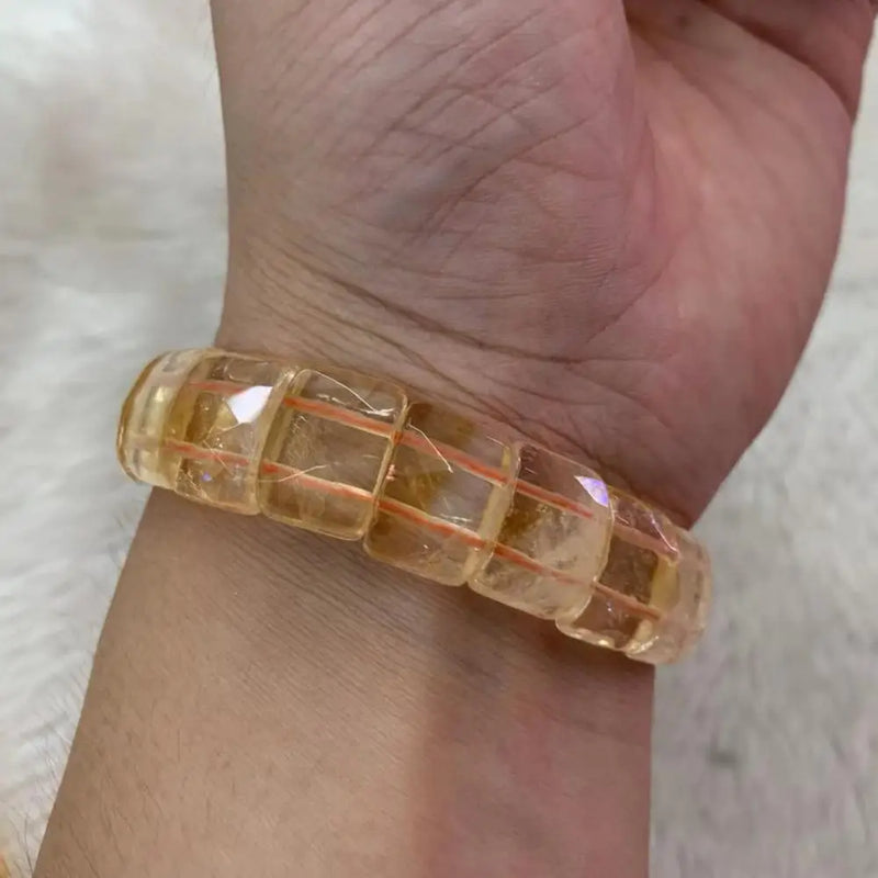 Yellow Citrine Stone Beads Bracelet Natural Gemstone Bangle Birth Stone GEMINI
