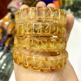 Yellow Citrine Stone Beads Bracelet Natural Gemstone Jewelry Bangle