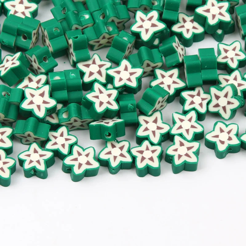 20pcs Yellow Polymer Clay Beads Cartoon Pattern DIY Kids Key Chain