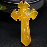 Yellow Cross Agate Pendant Necklace Hand Carved Chalcedony Amulet