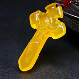 Yellow Cross Agate Pendant Necklace Hand Carved Chalcedony Amulet