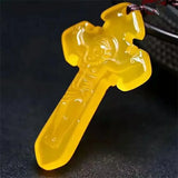 Yellow Cross Agate Pendant Necklace Hand Carved Chalcedony Amulet