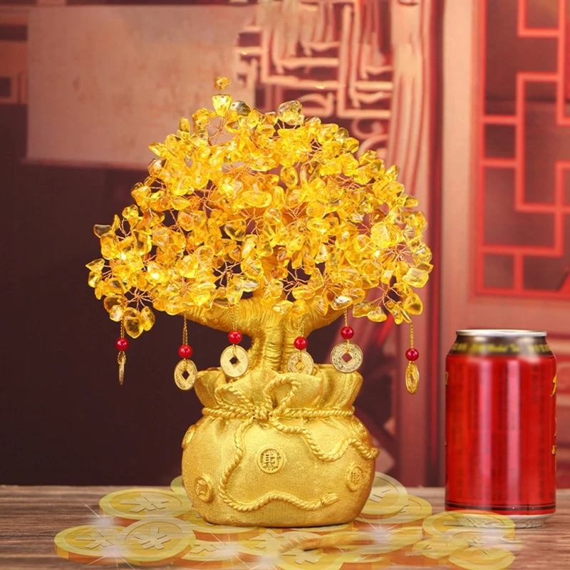 Yellow Citrine Lucky Tree Chinese Feng Shui Money Tree Desktop Ornament