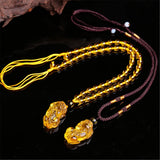 Yellow Crystal Pixiu Pendant Amulet Necklace Bring Wealth Sweater Chain