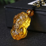 Yellow Crystal Pixiu Pendant Amulet Necklace Bring Wealth Sweater Chain