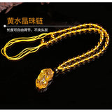 Yellow Crystal Pixiu Pendant Amulet Necklace Bring Wealth Sweater Chain