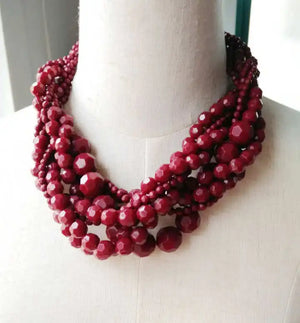 Yellow Dark Red Acrylic Beads Choker Necklace