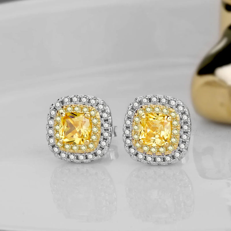 Yellow Diamond Stud Earrings 925 Sterling Silver Gemstone Wedding Jewelry