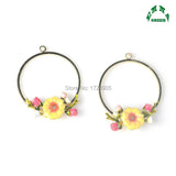 10pcs Yellow Enameled Flower Garland Drop Charms Pendant