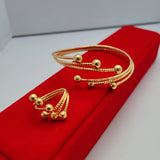 Yellow Bead Charm Bracelet & Ring 2pcs Jewelry Set