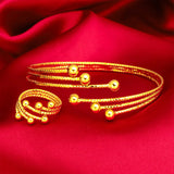Yellow Bead Charm Bracelet & Ring 2pcs Jewelry Set