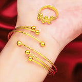 Yellow Bead Charm Bracelet & Ring 2pcs Jewelry Set