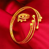 Yellow Bead Charm Bracelet & Ring 2pcs Jewelry Set
