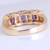 Yellow Women Ring 4x6mm 3-stone CZ Crystal Jewelry Cocktail Party Wear Daily