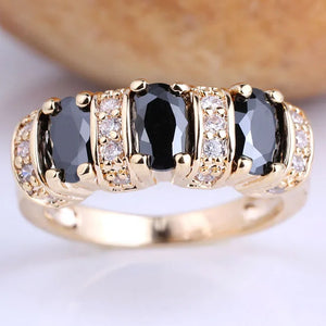 Yellow Women Ring 4x6mm 3-stone CZ Crystal Jewelry Cocktail Party Wear Daily