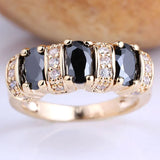 Yellow Women Ring 4x6mm 3-stone CZ Crystal Jewelry Cocktail Party Wear Daily
