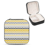 Yellow Grey Pattern Jewelry Storage Box Mini Leather Double Layer Organizer