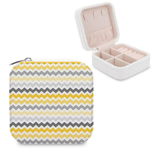 Yellow Grey Pattern Jewelry Storage Box Mini Leather Double Layer Organizer
