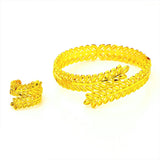 Yellow Plated Leaf Cuff Bangle Pulseira Femme