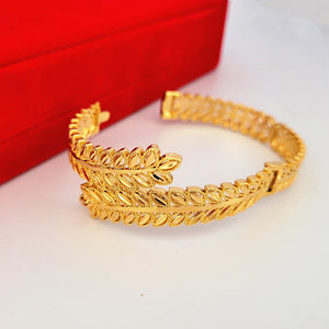 Yellow Plated Leaf Cuff Bangle Pulseira Femme