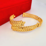 Yellow Plated Leaf Cuff Bangle Pulseira Femme