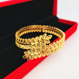 Yellow Plated Leaf Cuff Bangle Pulseira Femme