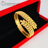Yellow Plated Leaf Cuff Bangle Pulseira Femme