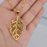 Yellow Plated Leaf Pendant Necklace Chain Collier Femme Choker Jewelry
