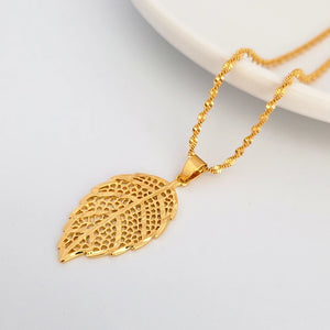 Yellow Plated Leaf Pendant Necklace Chain Collier Femme Choker Jewelry