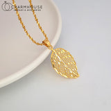 Yellow Plated Leaf Pendant Necklace Chain Collier Femme Choker Jewelry