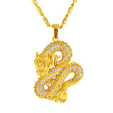 3D Yellow Plated Dragon Pendant Necklace for Men
