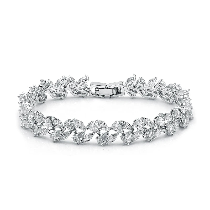 Yellow CZ Crystal Tennis Bracelet Rhodium Silver Plated Marquise Cut